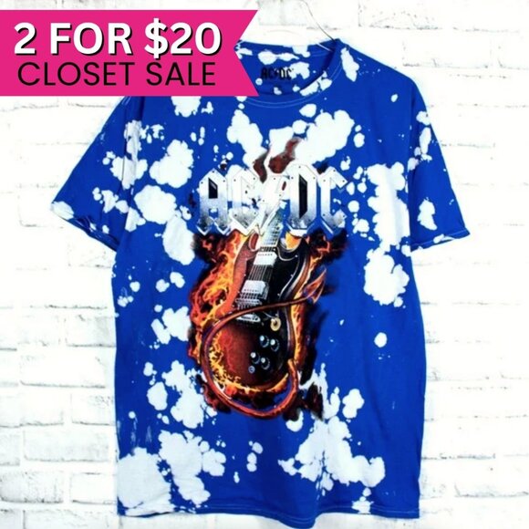 ACDC Guitar Blue Tie Dye Band‎ T Shirt Unisex Licensed Music Tee Merch Medium - Picture 1 of 6